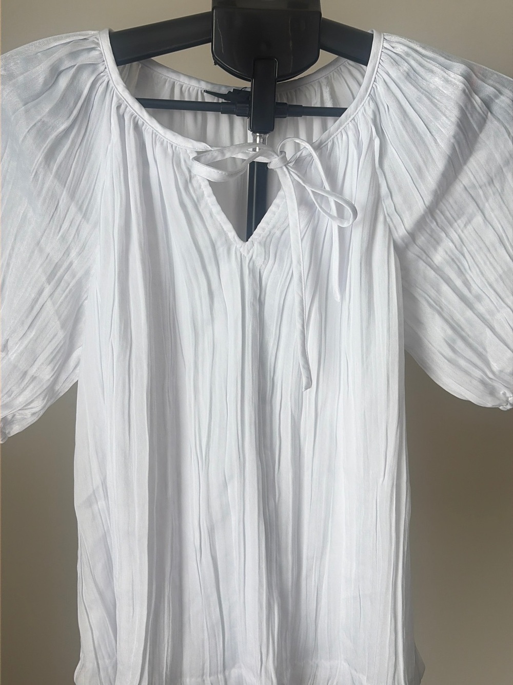 NWT Alfani Petite White Tie-Neck Puff Sleeve Blouse PM